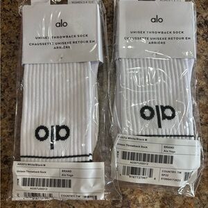 ALO Yoga White Black Ribbed Throwback Athletic Socks - Pair